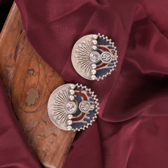 Paisley Textile Art Oxidised Earrings