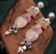 Purple Orange Embossed Long Statement Earrings