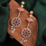 Red Floral Medallion Multicolour Statement Earrings