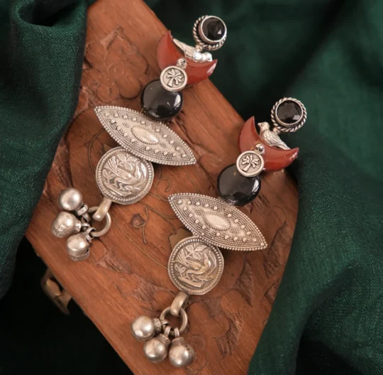 Multicolour Floral Embossed Statement Earrings