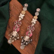 Red Pink Floral Ghungroo Statement Earrings