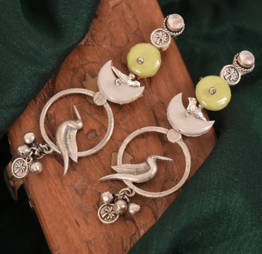 Lime Green Bird Hoop Statement Earrings