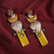 Mustard Yellow Floral Rust Statement Earrings
