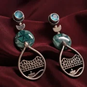 Aqua Turquoise Geometric Statement Earrings