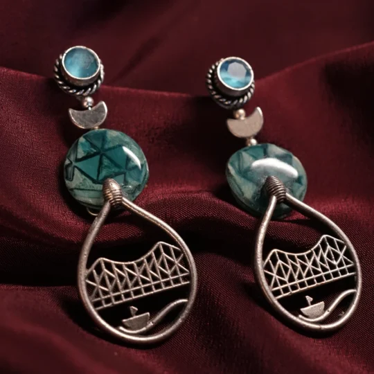 Aqua Turquoise Geometric Statement Earrings