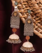 Purple Floral Oxidised Jhumka Earrings