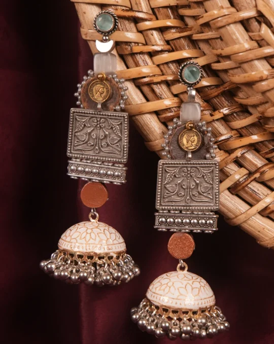 Purple Floral Oxidised Jhumka Earrings