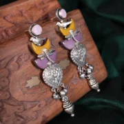 Lavender Mustard Bird Dragonfly Statement Earrings