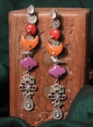 Multicolour Bird & Crescent Statement Earrings