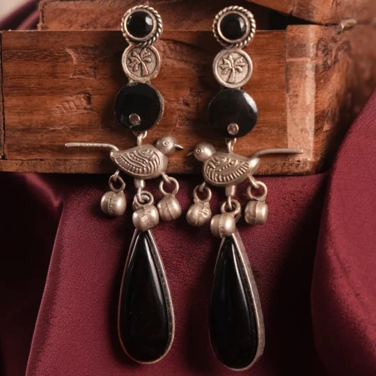 Mayura Black Stone Statement Earrings